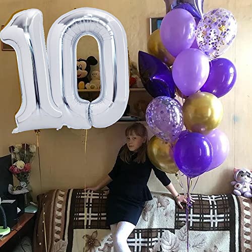 TONIFUL 50 Inch Large Silver Number Balloons 0-9, Foil Mylar Big Digital Balloon Number 0 Digit zero for Birthday Party, Wedding, Bridal Shower, Engagement, Photo Shoot, Anniversary (Silver zero)