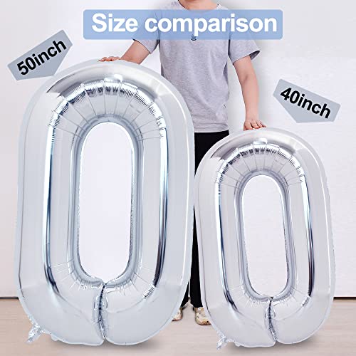 TONIFUL 50 Inch Large Silver Number Balloons 0-9, Foil Mylar Big Digital Balloon Number 0 Digit zero for Birthday Party, Wedding, Bridal Shower, Engagement, Photo Shoot, Anniversary (Silver zero)