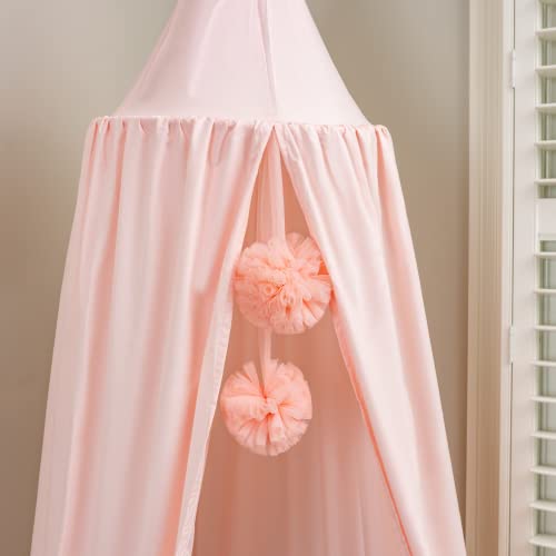 Posh Winkles Princess Bed Canopy for Girls Room with pom poms - Kids Canopy Bed, Reading Nook for Kids, Princess Room Decor, Crib Canopy Bed Curtains, Toddler Bed Canopy, Pink Canopy for Girls Bed