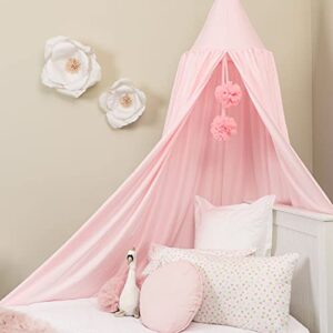 posh winkles princess bed canopy for girls room with pom poms – kids canopy bed, reading nook for kids, princess room decor, crib canopy bed curtains, toddler bed canopy, pink canopy for girls bed