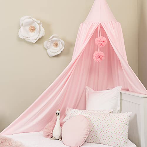 Posh Winkles Princess Bed Canopy for Girls Room with pom poms - Kids Canopy Bed, Reading Nook for Kids, Princess Room Decor, Crib Canopy Bed Curtains, Toddler Bed Canopy, Pink Canopy for Girls Bed