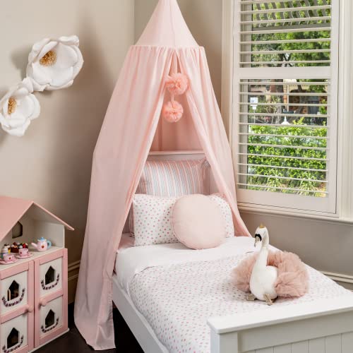 Posh Winkles Princess Bed Canopy for Girls Room with pom poms - Kids Canopy Bed, Reading Nook for Kids, Princess Room Decor, Crib Canopy Bed Curtains, Toddler Bed Canopy, Pink Canopy for Girls Bed