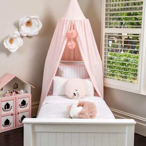 Posh Winkles Princess Bed Canopy for Girls Room with pom poms - Kids Canopy Bed, Reading Nook for Kids, Princess Room Decor, Crib Canopy Bed Curtains, Toddler Bed Canopy, Pink Canopy for Girls Bed