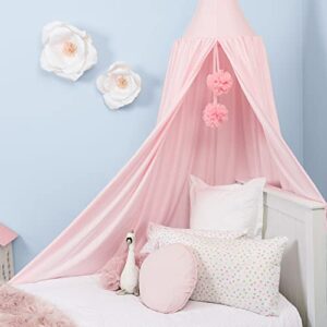 Posh Winkles Princess Bed Canopy for Girls Room with pom poms - Kids Canopy Bed, Reading Nook for Kids, Princess Room Decor, Crib Canopy Bed Curtains, Toddler Bed Canopy, Pink Canopy for Girls Bed