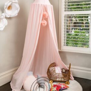 Posh Winkles Princess Bed Canopy for Girls Room with pom poms - Kids Canopy Bed, Reading Nook for Kids, Princess Room Decor, Crib Canopy Bed Curtains, Toddler Bed Canopy, Pink Canopy for Girls Bed