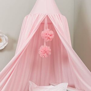 Posh Winkles Princess Bed Canopy for Girls Room with pom poms - Kids Canopy Bed, Reading Nook for Kids, Princess Room Decor, Crib Canopy Bed Curtains, Toddler Bed Canopy, Pink Canopy for Girls Bed