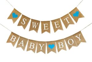 shimmer anna shine sweet baby boy burlap banner for baby shower decorations and gender reveal party (blue)