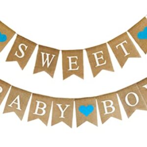 Shimmer Anna Shine Sweet Baby Boy Burlap Banner for Baby Shower Decorations and Gender Reveal Party (Blue)