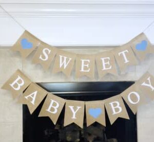 Shimmer Anna Shine Sweet Baby Boy Burlap Banner for Baby Shower Decorations and Gender Reveal Party (Blue)