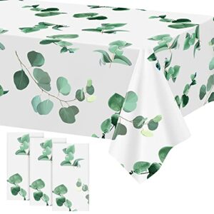 aneco 3 pack eucalyptus leaf tablecloth disposable green leaves eucalyptus table cover plant green plastic tablecloth for home birthday wedding party supplies table decoration, 54 x 108 inch