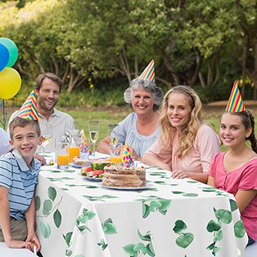 Aneco 3 Pack Eucalyptus Leaf Tablecloth Disposable Green Leaves Eucalyptus Table Cover Plant Green Plastic Tablecloth for Home Birthday Wedding Party Supplies Table Decoration, 54 x 108 Inch