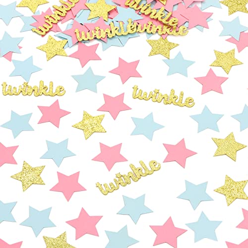 MIKIMIQI 250 Pieces Twinkle Star Glitter Confetti for Baby Shower, Gender Reveal Confetti Gold Blue Pink Stars Confetti Glittery Confetti for Gender Reveal Party Decorations Stars Birthday Party Supplies