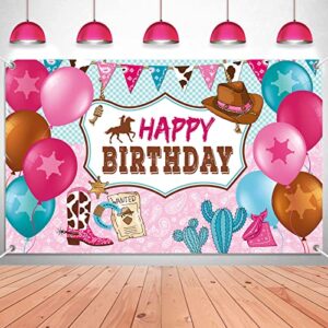 cowgirl themed birthday party decorations, happy birthday party backdrop pink horse birthday party supplies cowboy birthday banner photo booth photography background for girls