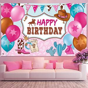 Cowgirl Themed Birthday Party Decorations, Happy Birthday Party Backdrop Pink Horse Birthday Party Supplies Cowboy Birthday Banner Photo Booth Photography Background for Girls