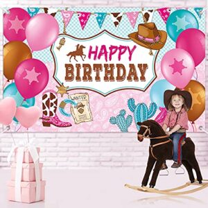 Cowgirl Themed Birthday Party Decorations, Happy Birthday Party Backdrop Pink Horse Birthday Party Supplies Cowboy Birthday Banner Photo Booth Photography Background for Girls