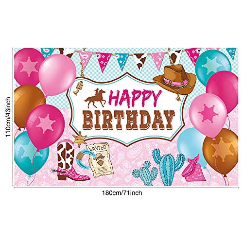 Cowgirl Themed Birthday Party Decorations, Happy Birthday Party Backdrop Pink Horse Birthday Party Supplies Cowboy Birthday Banner Photo Booth Photography Background for Girls