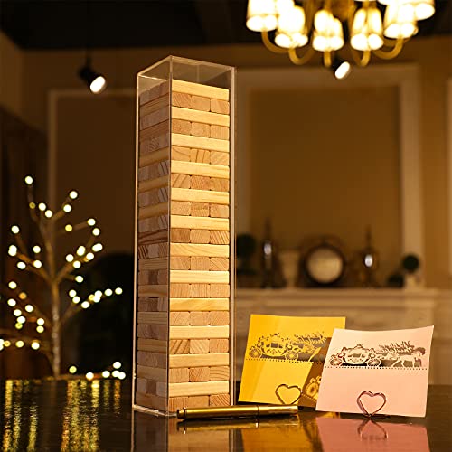 72 Pcs Wood Block Wedding Guest Book Alternative Wooden Guestbook with Acrylic Display Case with 5 Wedding Paper Card 5 Color Signing Pens and 4 Heart Memo Clips for Wedding Reception Bridal Shower