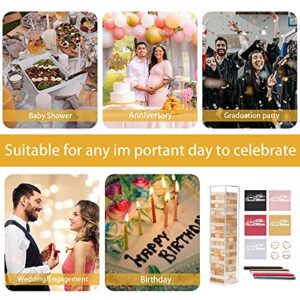 72 Pcs Wood Block Wedding Guest Book Alternative Wooden Guestbook with Acrylic Display Case with 5 Wedding Paper Card 5 Color Signing Pens and 4 Heart Memo Clips for Wedding Reception Bridal Shower