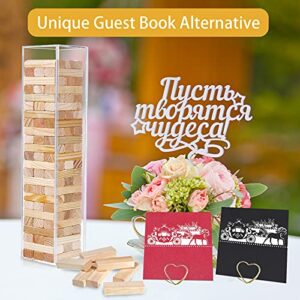 72 Pcs Wood Block Wedding Guest Book Alternative Wooden Guestbook with Acrylic Display Case with 5 Wedding Paper Card 5 Color Signing Pens and 4 Heart Memo Clips for Wedding Reception Bridal Shower