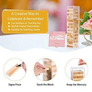 72 Pcs Wood Block Wedding Guest Book Alternative Wooden Guestbook with Acrylic Display Case with 5 Wedding Paper Card 5 Color Signing Pens and 4 Heart Memo Clips for Wedding Reception Bridal Shower