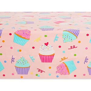 Pink Plastic Tablecloths for Cupcake Birthday Party (54 x 108 in, 3 Pack)
