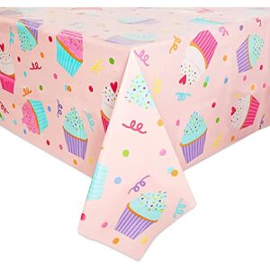 Pink Plastic Tablecloths for Cupcake Birthday Party (54 x 108 in, 3 Pack)