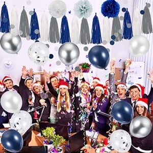 66 Pieces Blue Party Decorations Include Blue White Grey Balloons, Paper Pom Flowers, Tassel Garland and Round Party Garland for Blue Birthday Party Wedding Baby Shower Graduation Ceremony