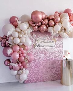 pink balloon garland kit, 125pcs marve pink and gold balloons garland arch with white sand metallic rose gold balloons for women happy birthday decorations baby shower wedding party background