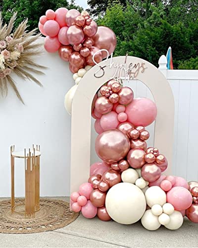 Pink Balloon Garland Kit, 125PCS Marve Pink and Gold Balloons Garland Arch with White Sand Metallic Rose Gold Balloons for Women Happy Birthday Decorations Baby Shower Wedding Party Background