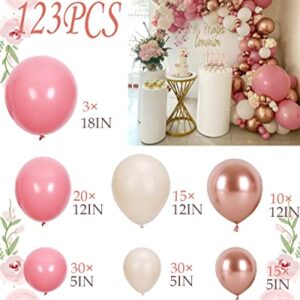 Pink Balloon Garland Kit, 125PCS Marve Pink and Gold Balloons Garland Arch with White Sand Metallic Rose Gold Balloons for Women Happy Birthday Decorations Baby Shower Wedding Party Background