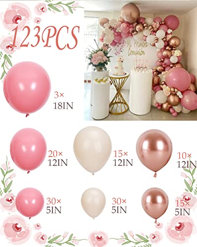 Pink Balloon Garland Kit, 125PCS Marve Pink and Gold Balloons Garland Arch with White Sand Metallic Rose Gold Balloons for Women Happy Birthday Decorations Baby Shower Wedding Party Background