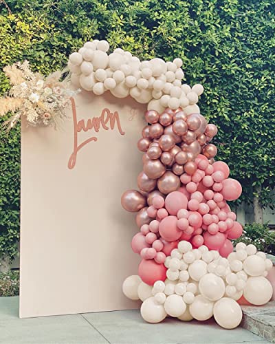 Pink Balloon Garland Kit, 125PCS Marve Pink and Gold Balloons Garland Arch with White Sand Metallic Rose Gold Balloons for Women Happy Birthday Decorations Baby Shower Wedding Party Background