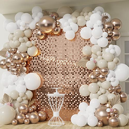 Enanal 150pcs Sand White Balloon Garland Arch Kit, Sand White and Chrome Champagne Gold Balloons for Birthday Wedding Engagement Baby Shower Boho Party Decorations (Sand White)