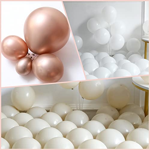 Enanal 150pcs Sand White Balloon Garland Arch Kit, Sand White and Chrome Champagne Gold Balloons for Birthday Wedding Engagement Baby Shower Boho Party Decorations (Sand White)