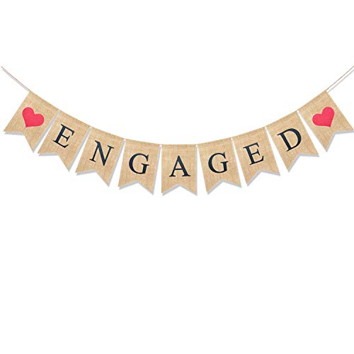 Uniwish Engaged Banner Burlap Bunting Garland Bridal Shower Engagement Party Decorations Rustic Wedding Save the Date Photo Props