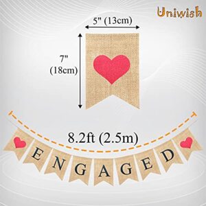 Uniwish Engaged Banner Burlap Bunting Garland Bridal Shower Engagement Party Decorations Rustic Wedding Save the Date Photo Props