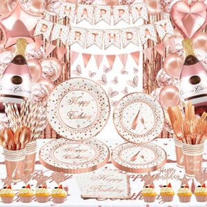 265 pcs white rose gold party supplies rose gold & white party decorations girls birthday decorations dinnerware set rose gold birthday plates cup napkin banner tablecloth balloon garland kit serve 20