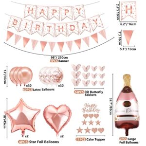 265 PCS White Rose Gold Party Supplies Rose Gold & White Party Decorations Girls Birthday Decorations Dinnerware Set Rose Gold Birthday Plates Cup Napkin Banner Tablecloth Balloon garland kit Serve 20