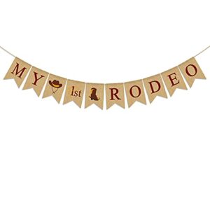jute burlap my 1st rodeo banner cowboy wild west boy girl first birthday party photo booth backdrop