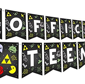 Official Teen Banner Video Games 13th Birthday Theme Gamepad Party Decor Picks for 13 Years Old Decorations Supplies
