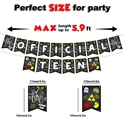 Official Teen Banner Video Games 13th Birthday Theme Gamepad Party Decor Picks for 13 Years Old Decorations Supplies