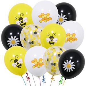 40pcs happy bee day balloons decor, bumblebee dots daisy flower balloon confetti latex balloons for honey bee themed birthday party baby shower what will it bee gender reveal graduation party supplies
