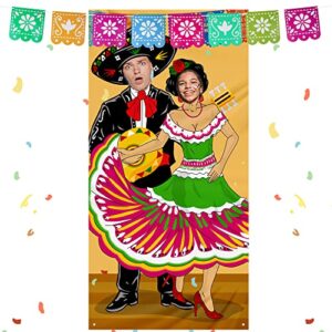 fiesta couple photo door banner set – 6 x 3.3ft cinco de mayo fiesta couple photo door banner and 22ft fiesta bavarian flag pennant banner for mexican theme fiesta, party or festivals decoration (fiesta couple)