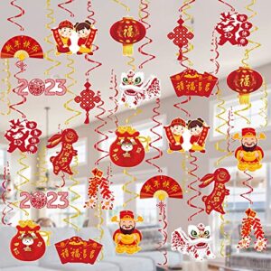 36 pcs chinese new year decorations hanging swirls – 2023 year of the rabbit ceiling hanging for home office – happy lunar new year party swirl decor, nye party decorations supplies