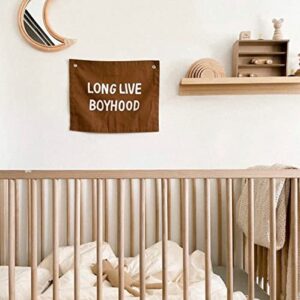 CHTech Long Live Boyhood Banner Wall Flag Wall Art for Nursery Modern Kids Room Decor Kids Banner Brown Flag