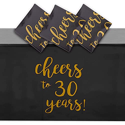 Black Plastic Tablecloth for 30th Birthday Party (54 x 108 in, 3 Pack)