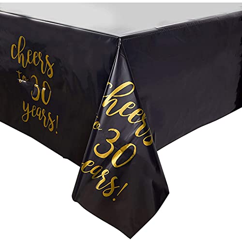 Black Plastic Tablecloth for 30th Birthday Party (54 x 108 in, 3 Pack)