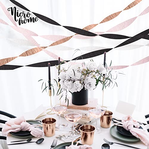 NICROHOME Party Decorations, 8 Rolls Rose Gold Crepe Paper, Party Streamers for Graduation, Wedding, Birthday, Anniversary, Baby Shower, 82 ft