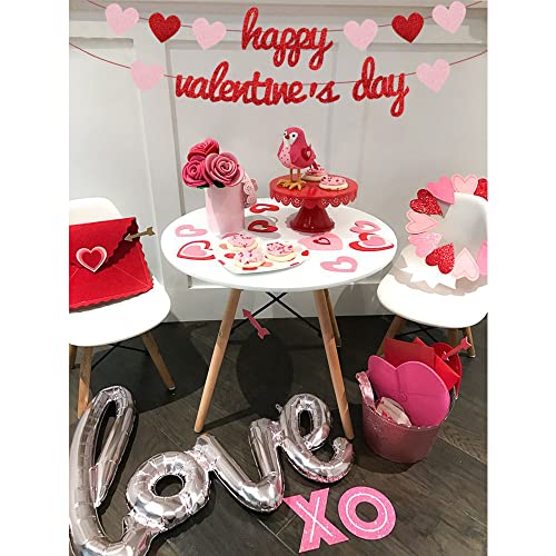 Happy Valentines Day Banner, Glittery Heart Banners Garland Use for Valentine's Day Anniversary Wedding Engagement Party Home Decorations