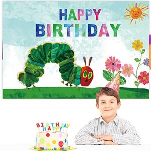 Cartoon Very Hungry Little Green Caterpillar Happy Birthday Banner Backdrop Insects Theme Decor for 1st Birthday Party Baby Shower Photo Studio Booth Props Background Supplies Favors Decorations